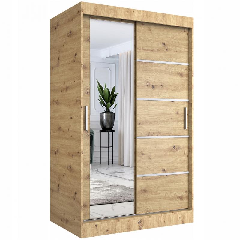 Szafa przesuwna 120 cm dąb artisan + lustro MKP