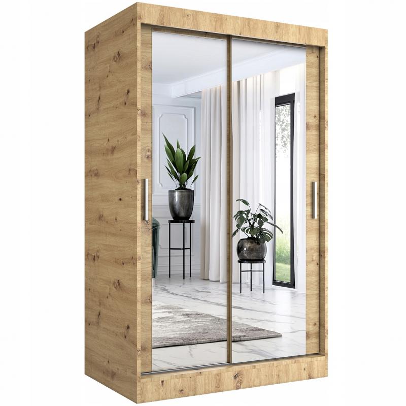 Szafa przesuwna 120 cm dąb artisan + lustro MKP