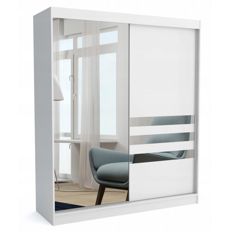 Szafa 160 cm biała mat + lustra paski przesuwna ML