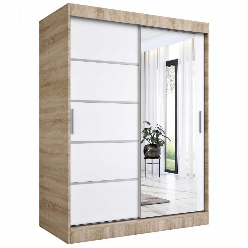 Szafa przesuwna 150 cm sonoma + biała + lustro MKP