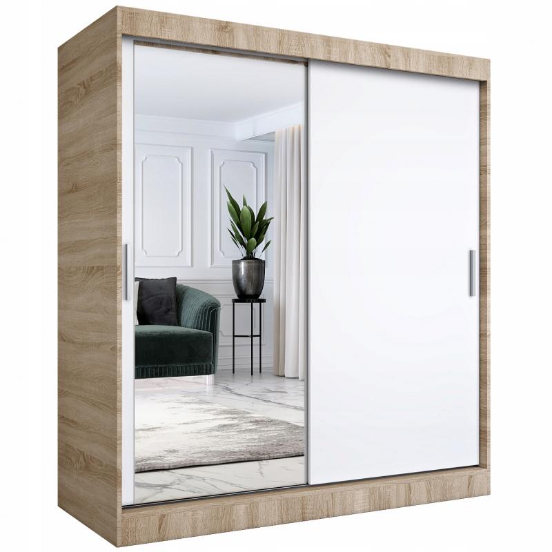 Szafa przesuwna 180 cm sonoma + biała + lustro MKP