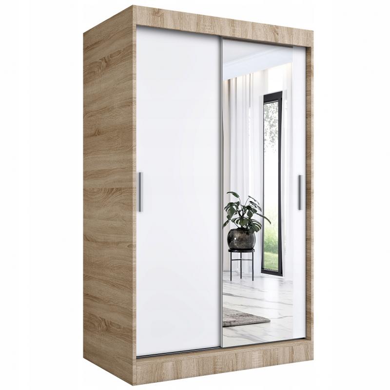 Szafa przesuwna 120 cm sonoma + biała + lustro MKP