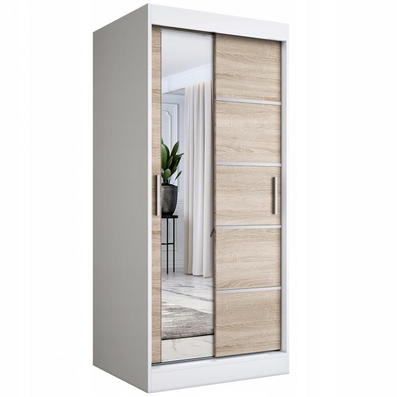 Szafa przesuwna 90 cm biała + sonoma + lustro MKP
