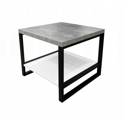 Ława stolik z półką 60 beton + biała metalowe nogi