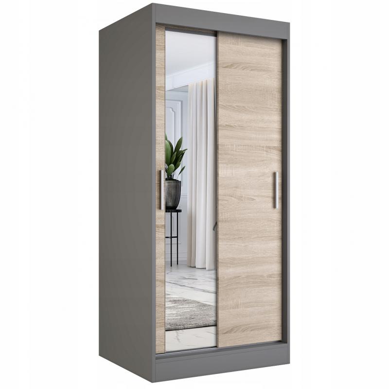 Szafa przesuwna 90 cm antracyt +sonoma +lustro MKP
