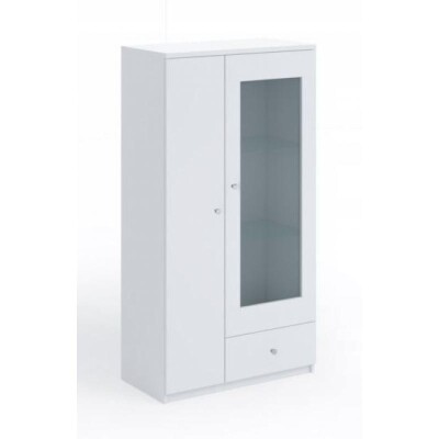 Witryna 80cm szklane drzwi szuflada biała mat L6