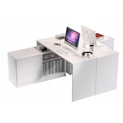 Biurka narożne białe 2 sztuki stanowiska biurowe