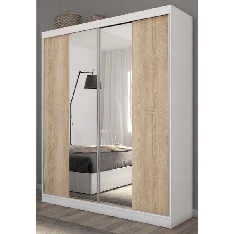 Szafa przesuwna 160cm biała + sonoma +lustro LU160