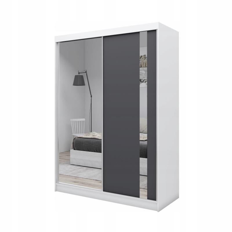 Szafa przesuwna 160 cm biała + szara + lustro G160