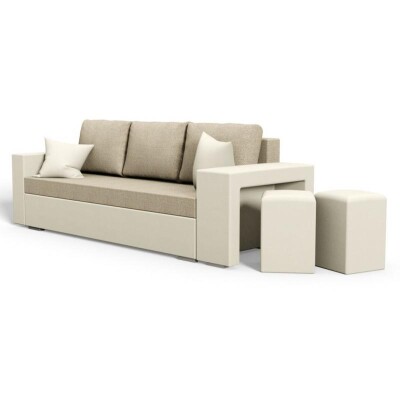 Kanapa z pufami GM rozkładana 238 cm sofa beż brąz