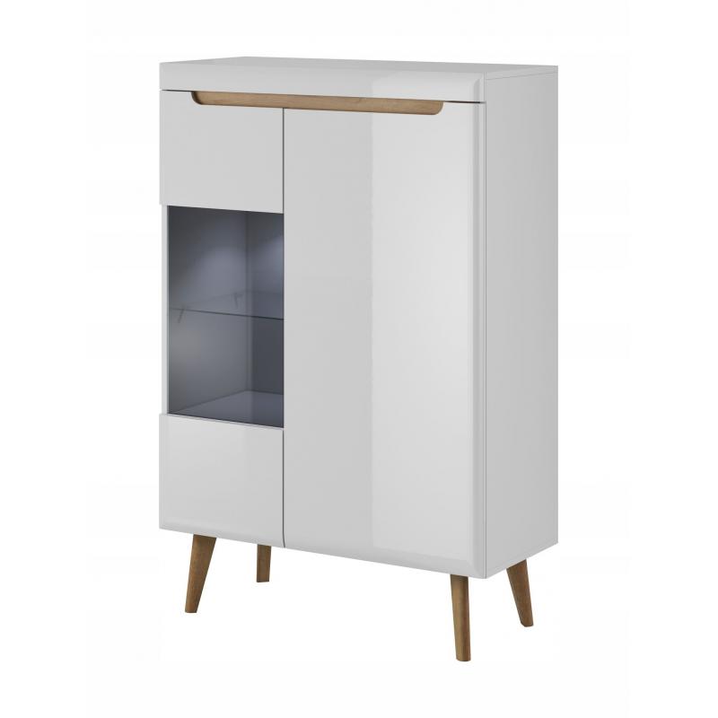 Witryna 90 biały połysk dąb riviera na nóżkach NA8