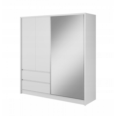 Szafa biała 200 cm lustro półki szuflady SA200