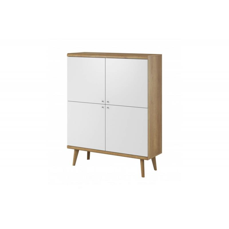 Komoda 107 cm drewniane nóżki biała + dąb PR9