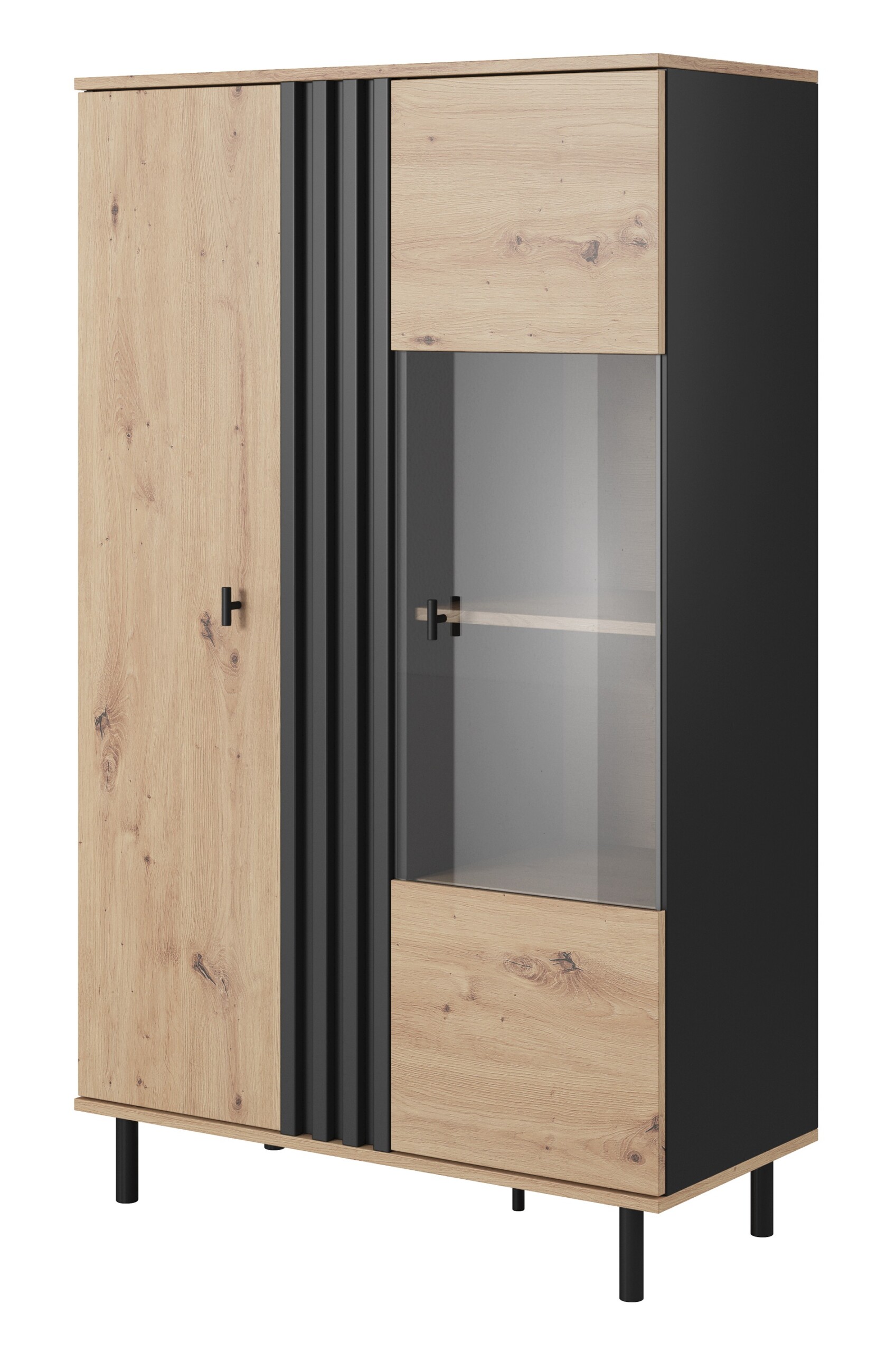 Witryna 90 cm dąb artisan + czarny antracyt lamele MADS