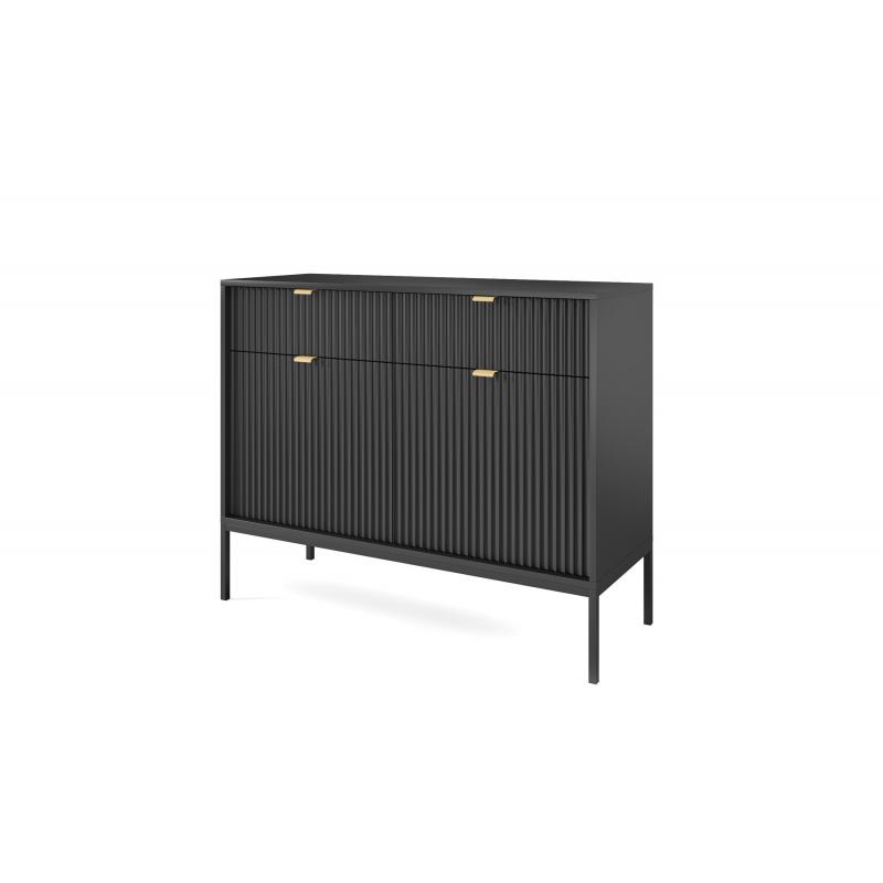 Komoda 104 czarna +złote uchwyty czarne nogi NOV