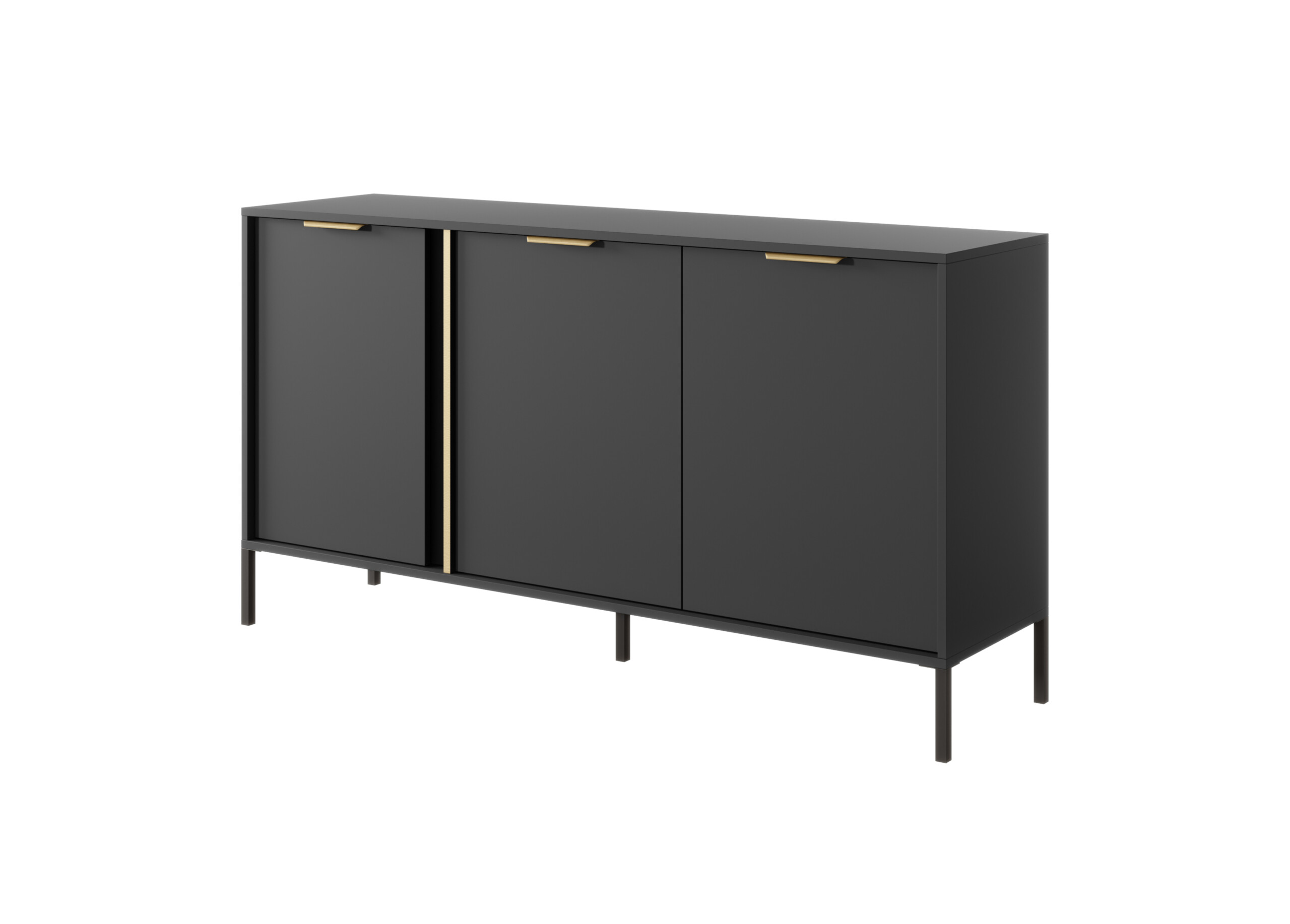 Komoda 153 cm 3 drzwi antracyt + złota loft LAR