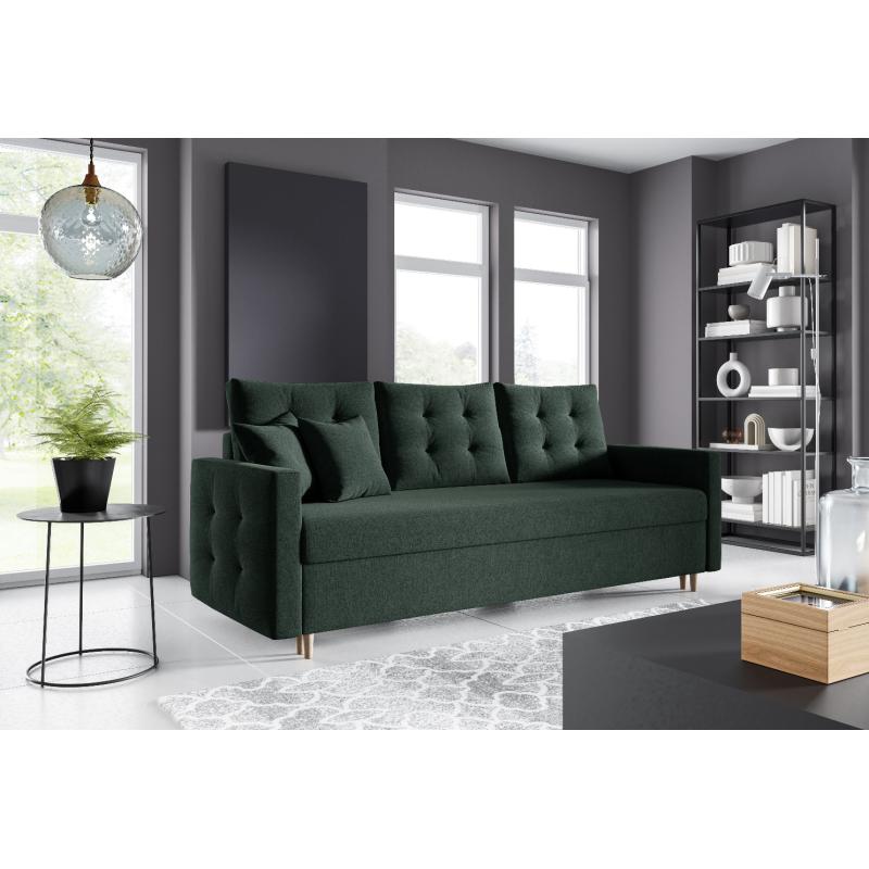 Kanapa 220 sofa rozkładana zielona pikowana GM