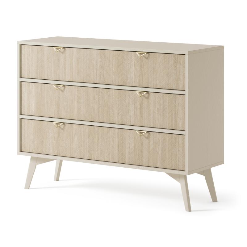 Komoda beżowa 106 cm 3 szuflady jodełka scandi FOR