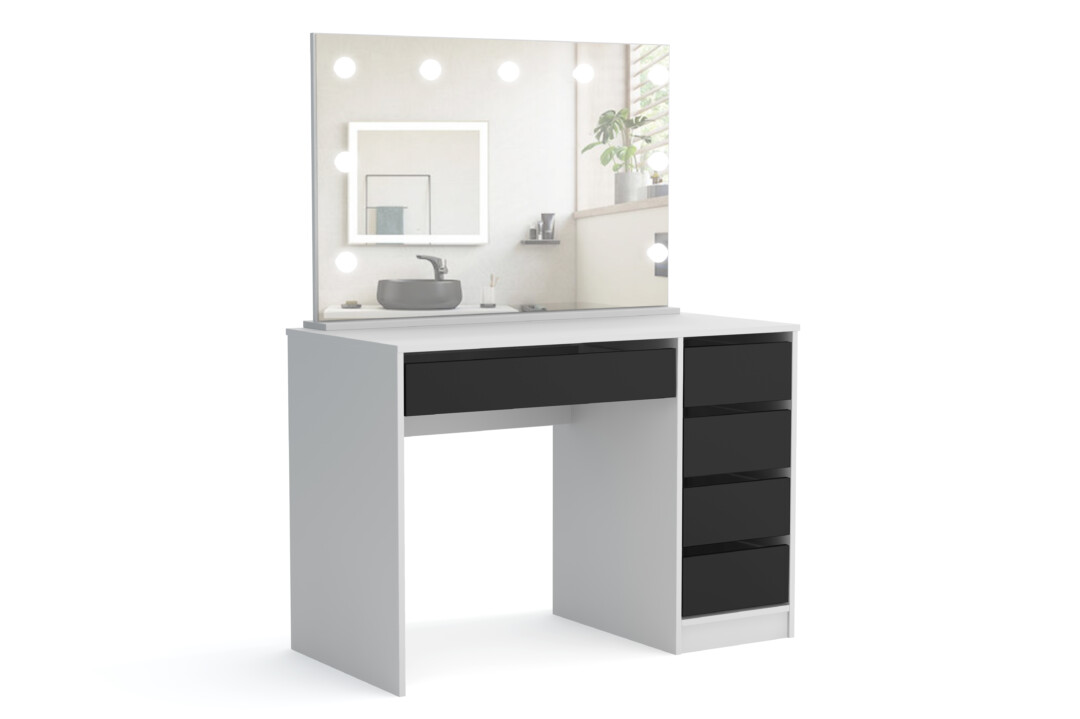 Toaletka Maks z lustrem (biała + czarne szuflady)