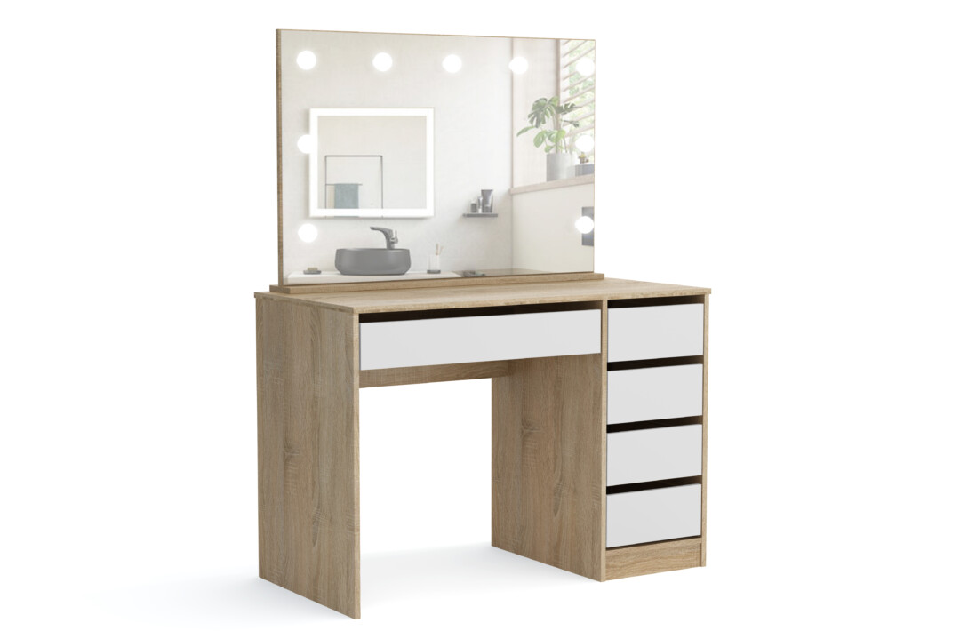 Toaletka Maks 120 cm  dąb sonoma + biały z lustrem