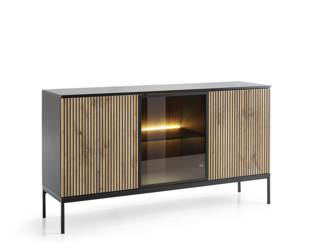 Komoda 154 cm LED loft czarna dąb wotan Sento