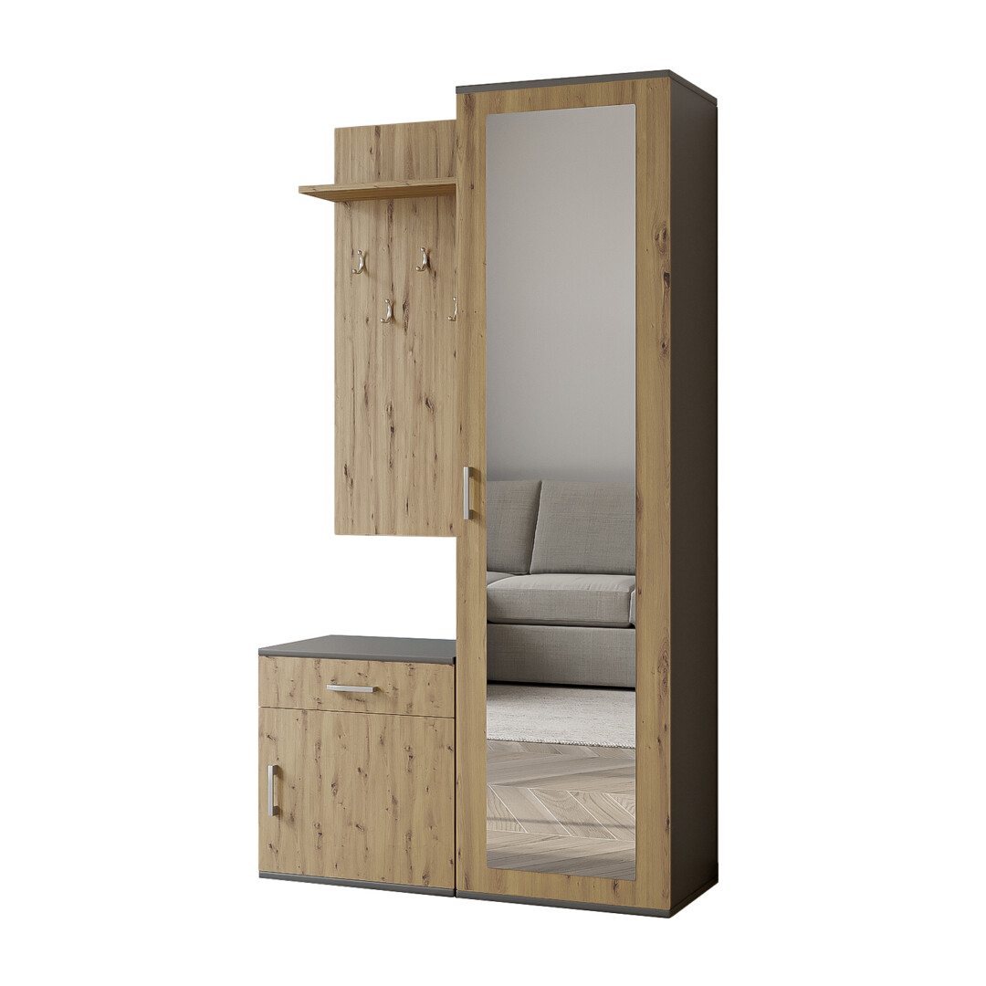 Garderoba 100 cm Paula (szara + dąb artisan)