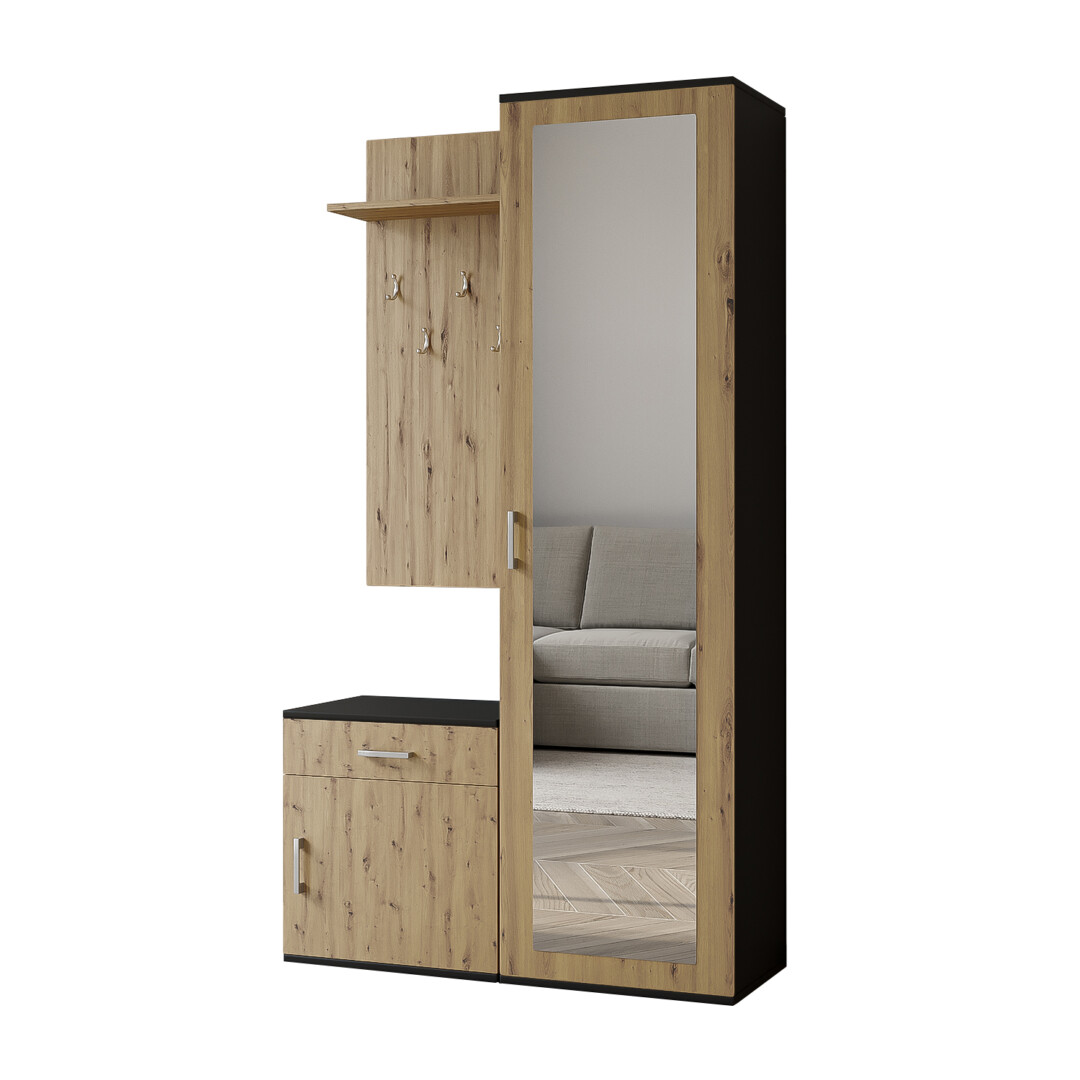 Garderoba 100 cm Paula (czarna + dąb artisan)