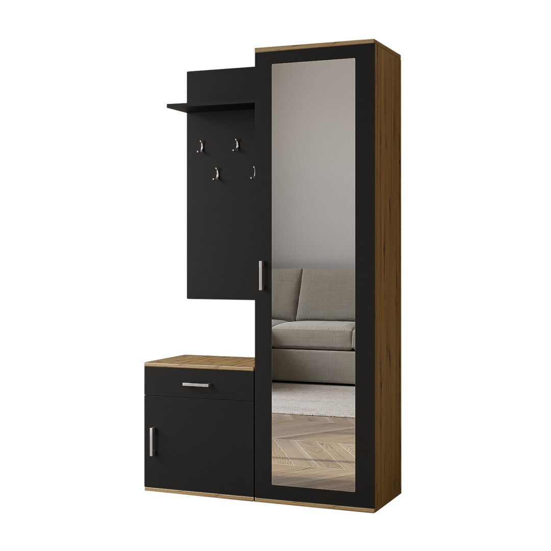 Garderoba 100 cm Paula (dąb artisan + czarny)