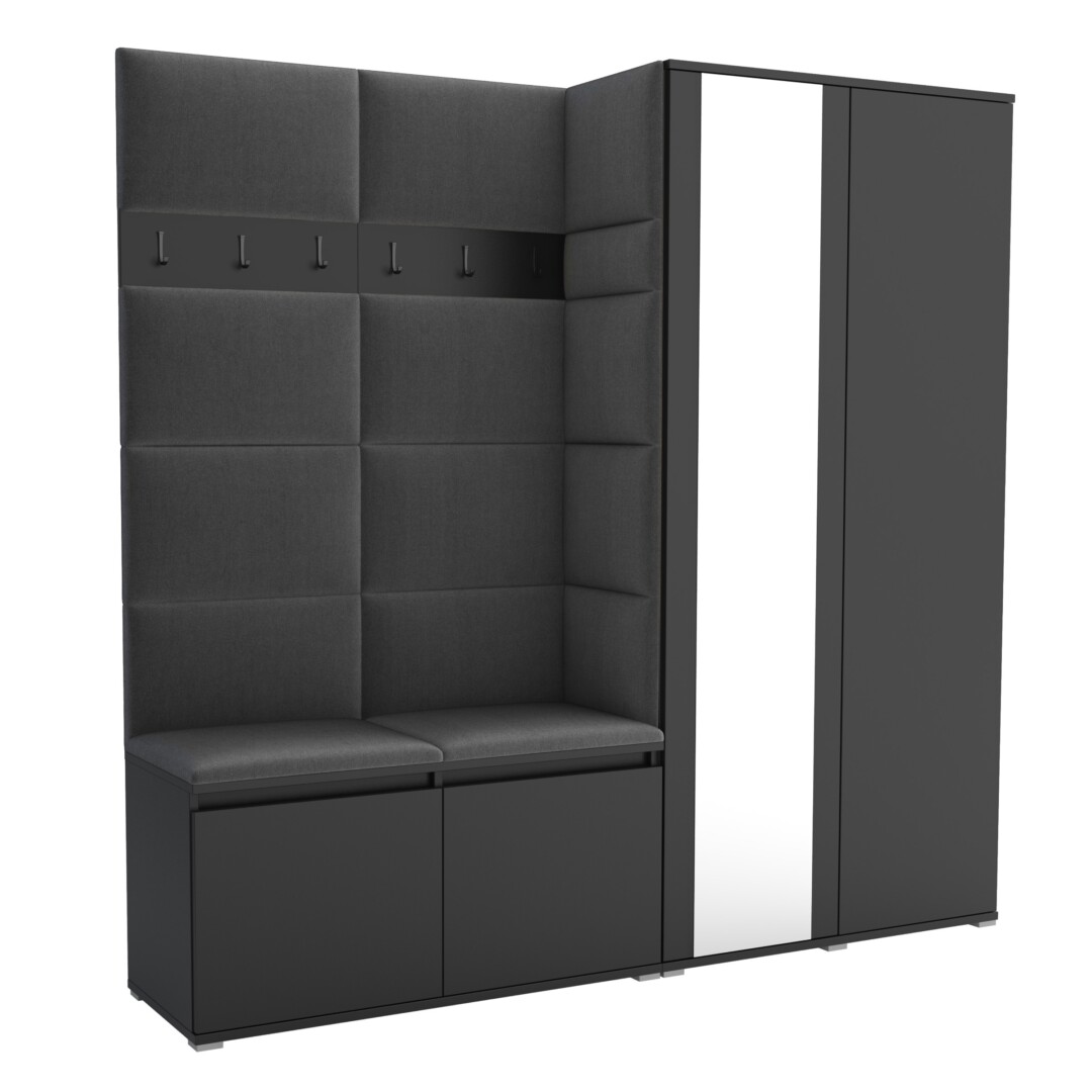 Garderoba do przedpokoju 190 cm lustro czarna Luton IV