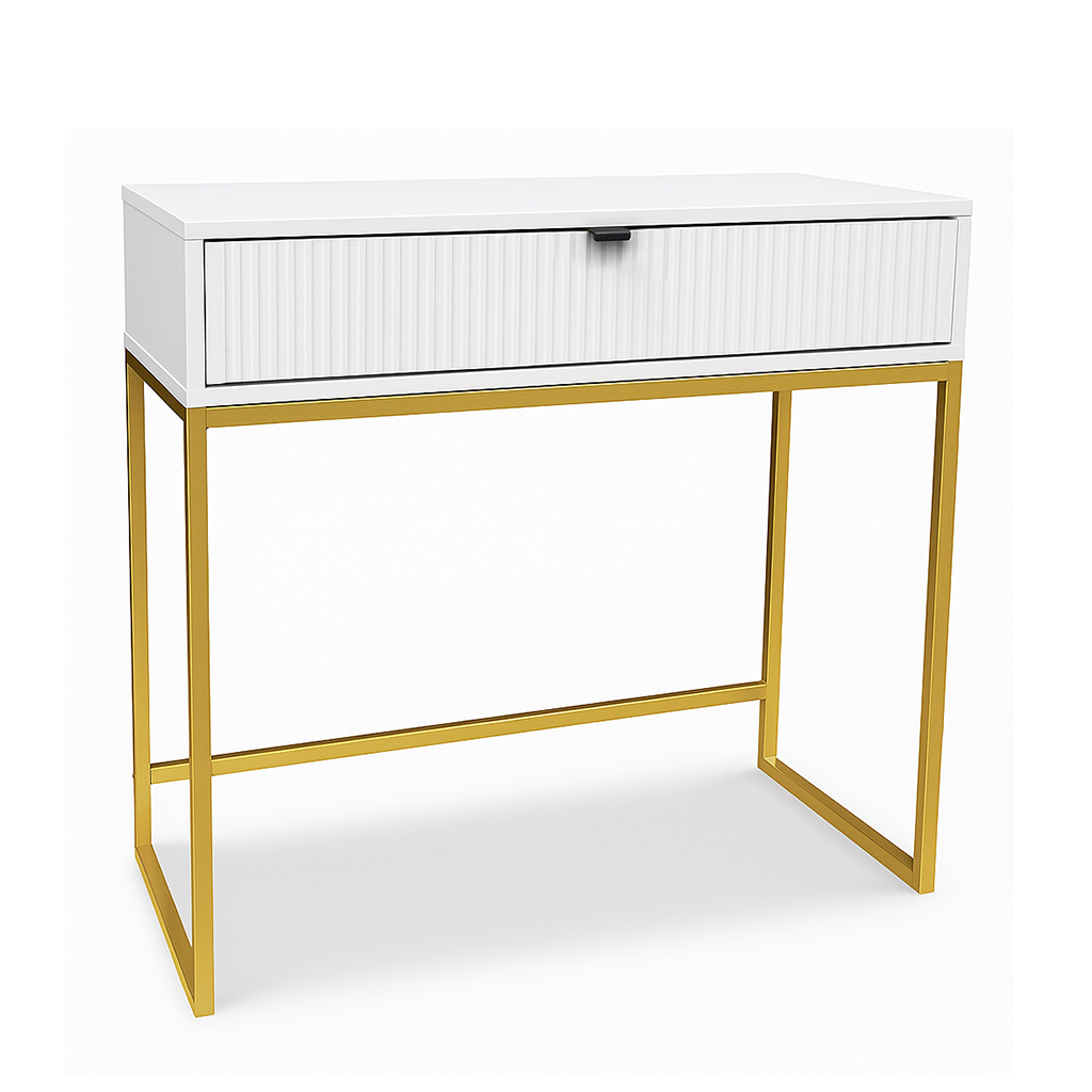 Toaletka Bella 92 cm ryflowana (biała + złote nogi + czarny uchwyt)