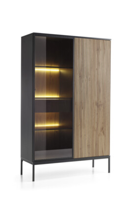 Witryna przeszkolna LED czarna + dąb wotan loft Sento