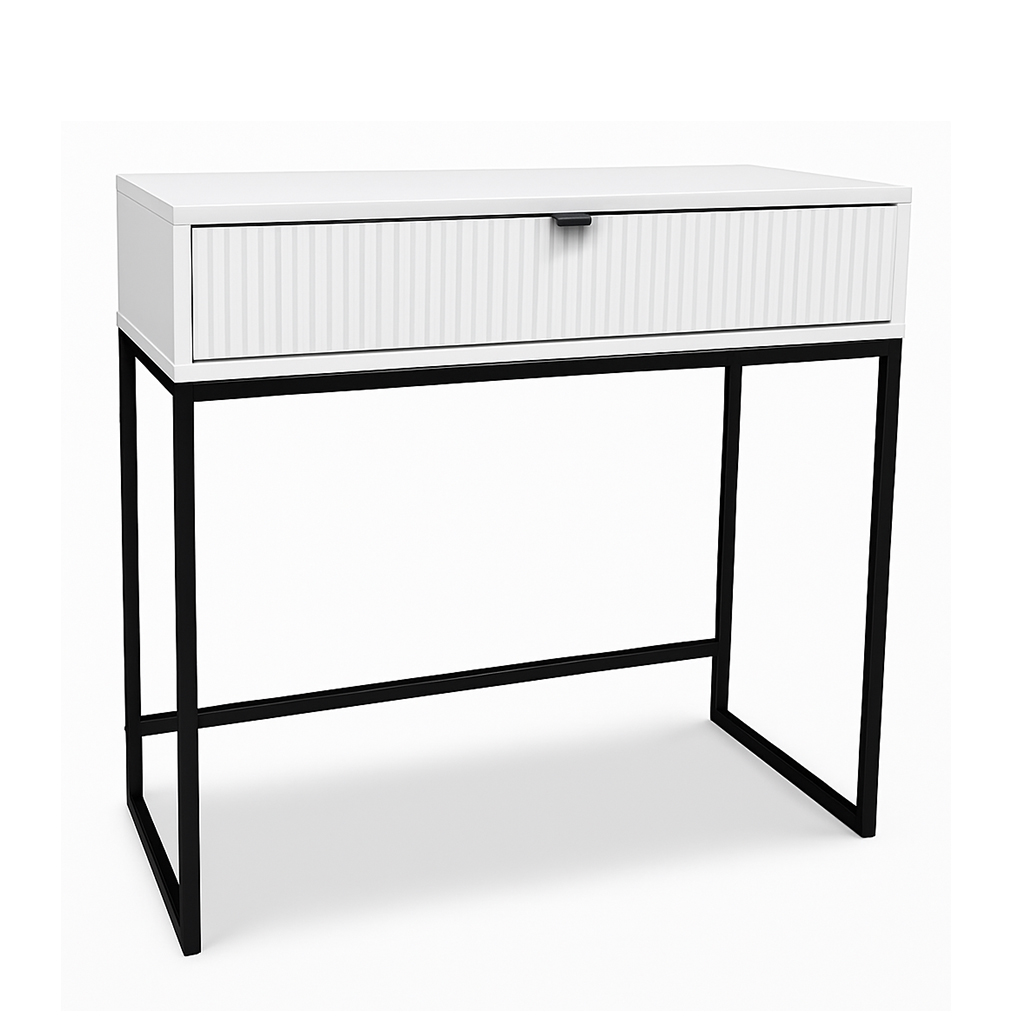 Toaletka Bella 92 cm ryflowana (biała + czarne nogi + czarny uchwyt)