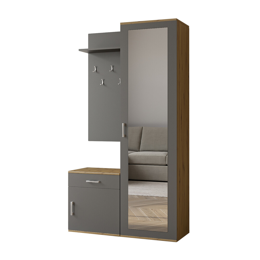 Garderoba 100 cm Paula (dąb artisan + szary)