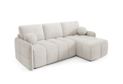 Narożnik rozkładany 220 x 145 cm plusz boucle biały baranek Moon GM