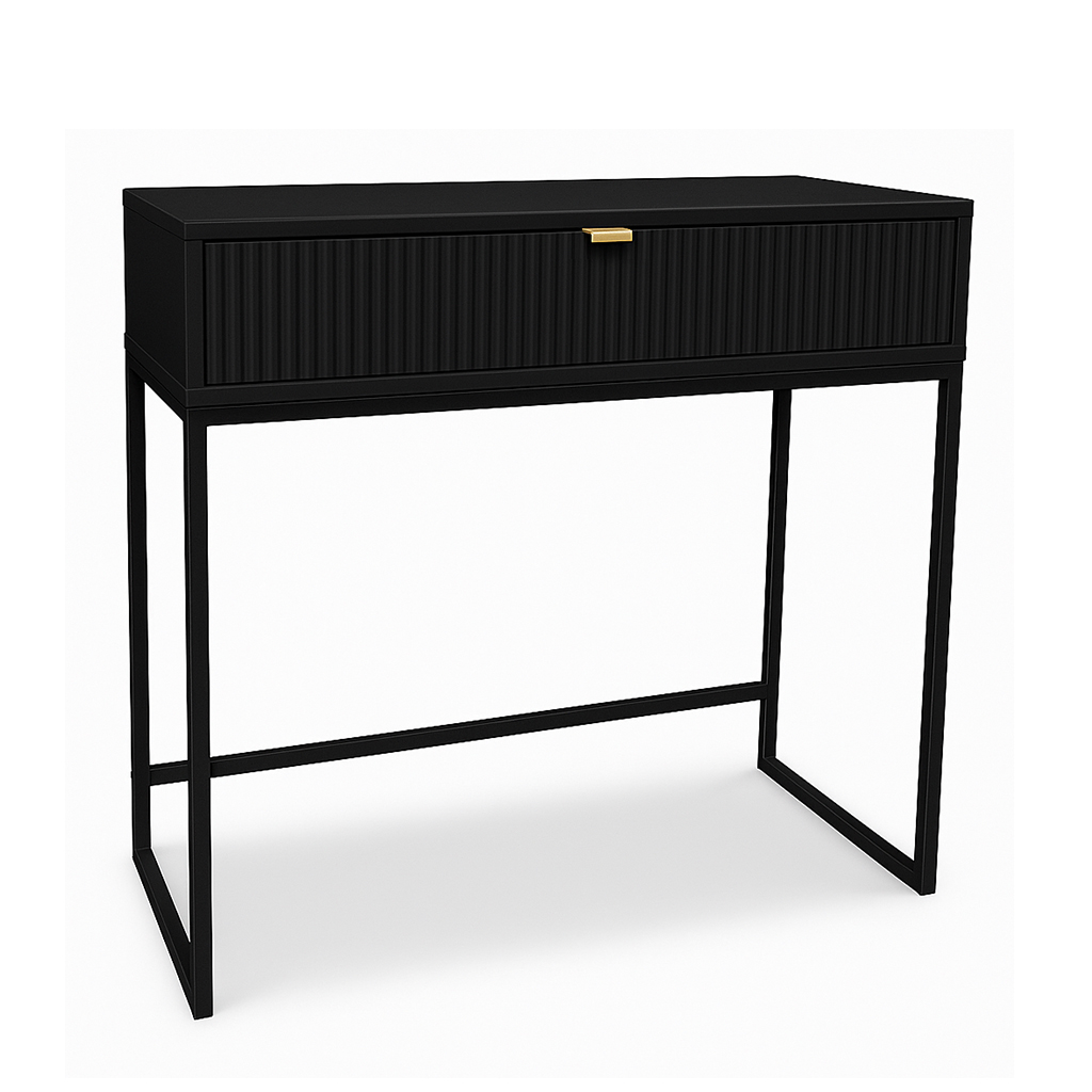 Toaletka Bella 92 cm ryflowana (czarna + czarne nogi + złoty uchwyt)