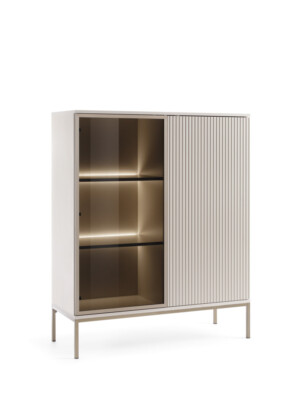 Witryna 104cm kaszmir + złote nogi LED Sento