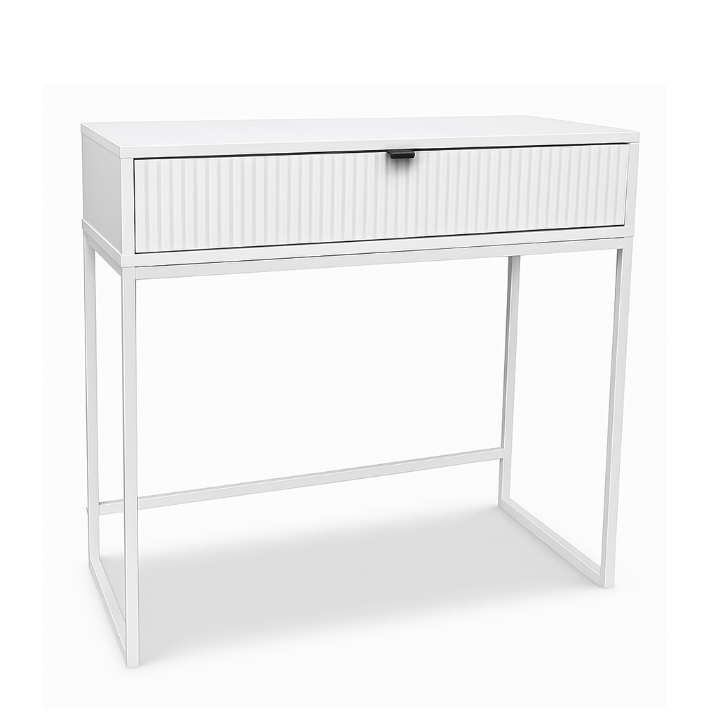 Toaletka Bella 92 cm ryflowana (biała + białe nogi + czarny uchwyt)