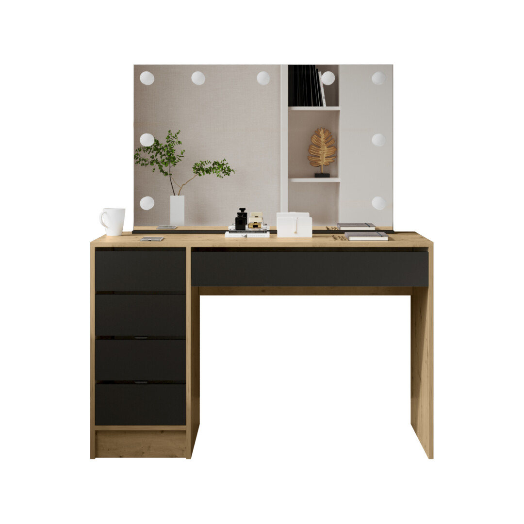 Toaletka Maks z lustrem (dąb artisan + czarny)