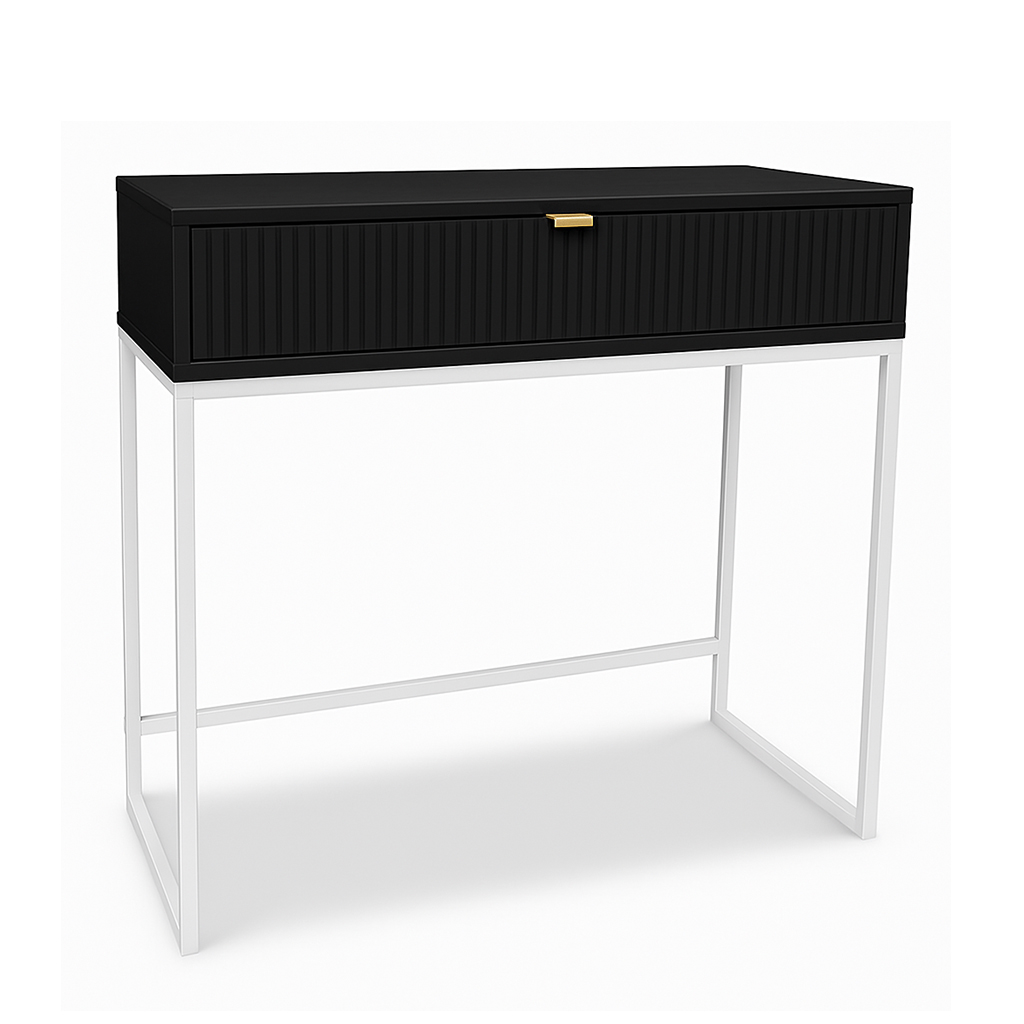 Toaletka Bella 92 cm ryflowana (czarna + białe nogi + złoty uchwyt)