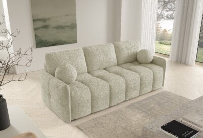 Kanapa rozkładana 212 cm plusz boucle jasna beż baranek Emilie GM