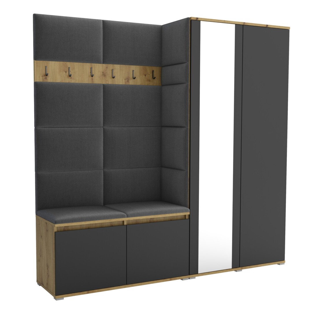 Garderoba do przedpokoju 190 cm lustro dąb artisan + czarny Luton IV