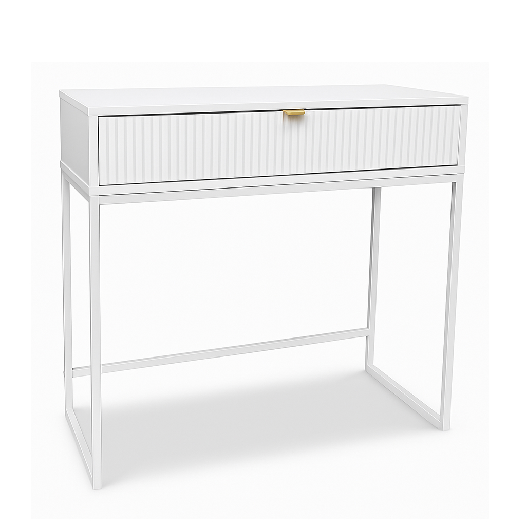 Toaletka Bella 92 cm ryflowana (biała + białe nogi + złoty uchwyt)