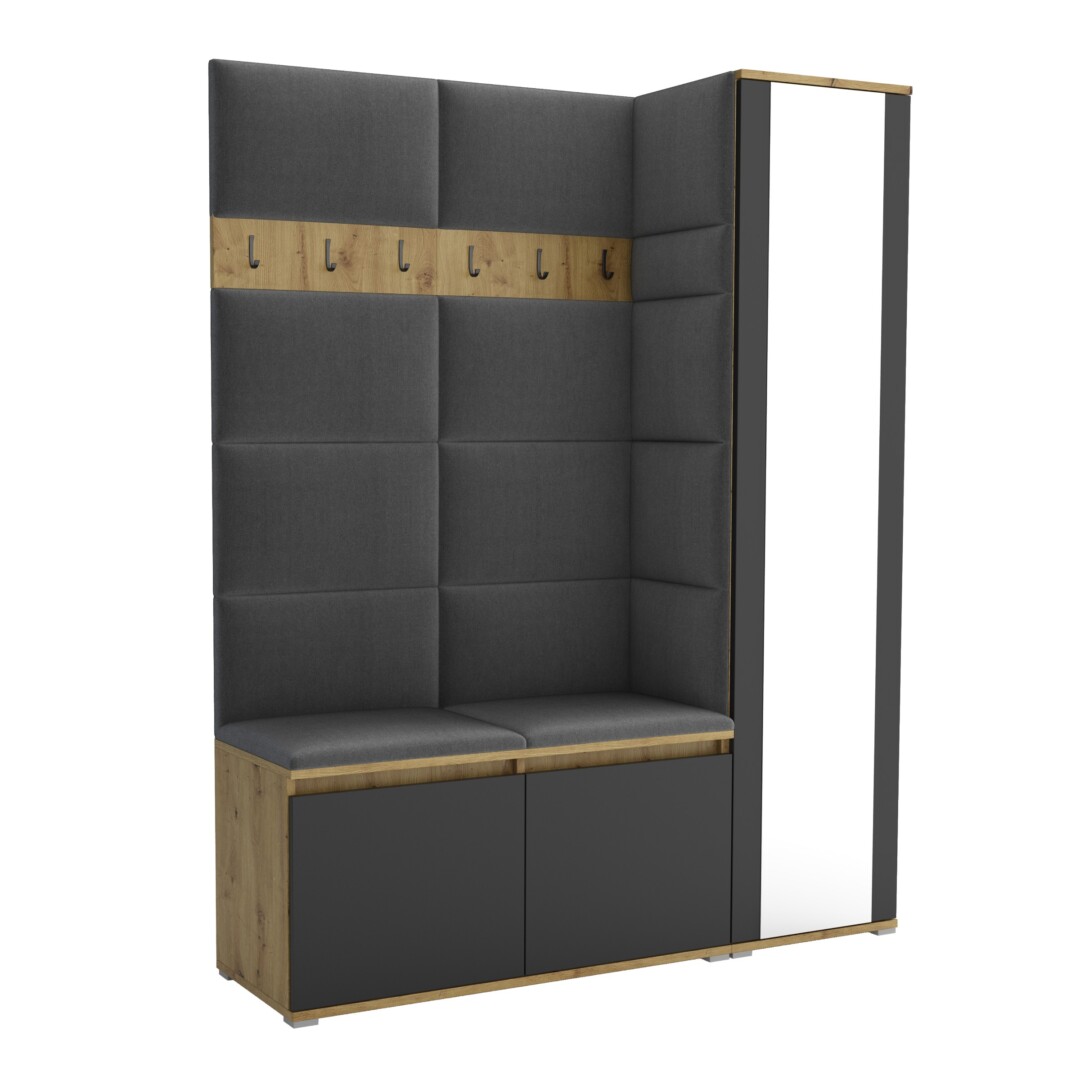 Garderoba do przedpokoju 145 cm lustro dąb artisan + czarny Luton VII
