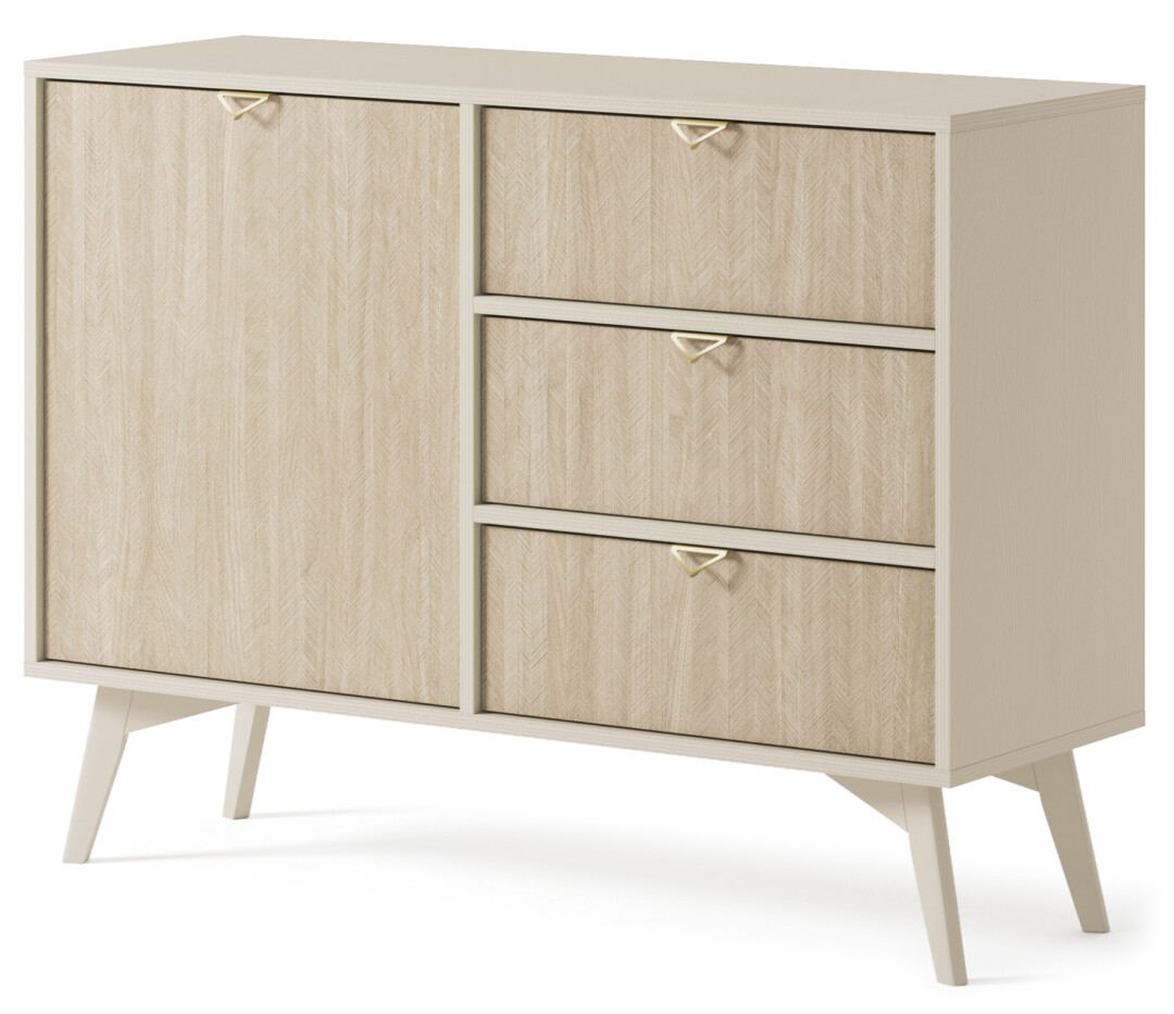Komoda 3 szuflady 106 cm beż + jodełka scandi FOR