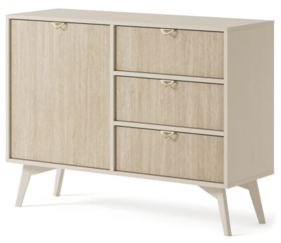 Komoda 3 szuflady 106 cm beż + jodełka scandi FOR