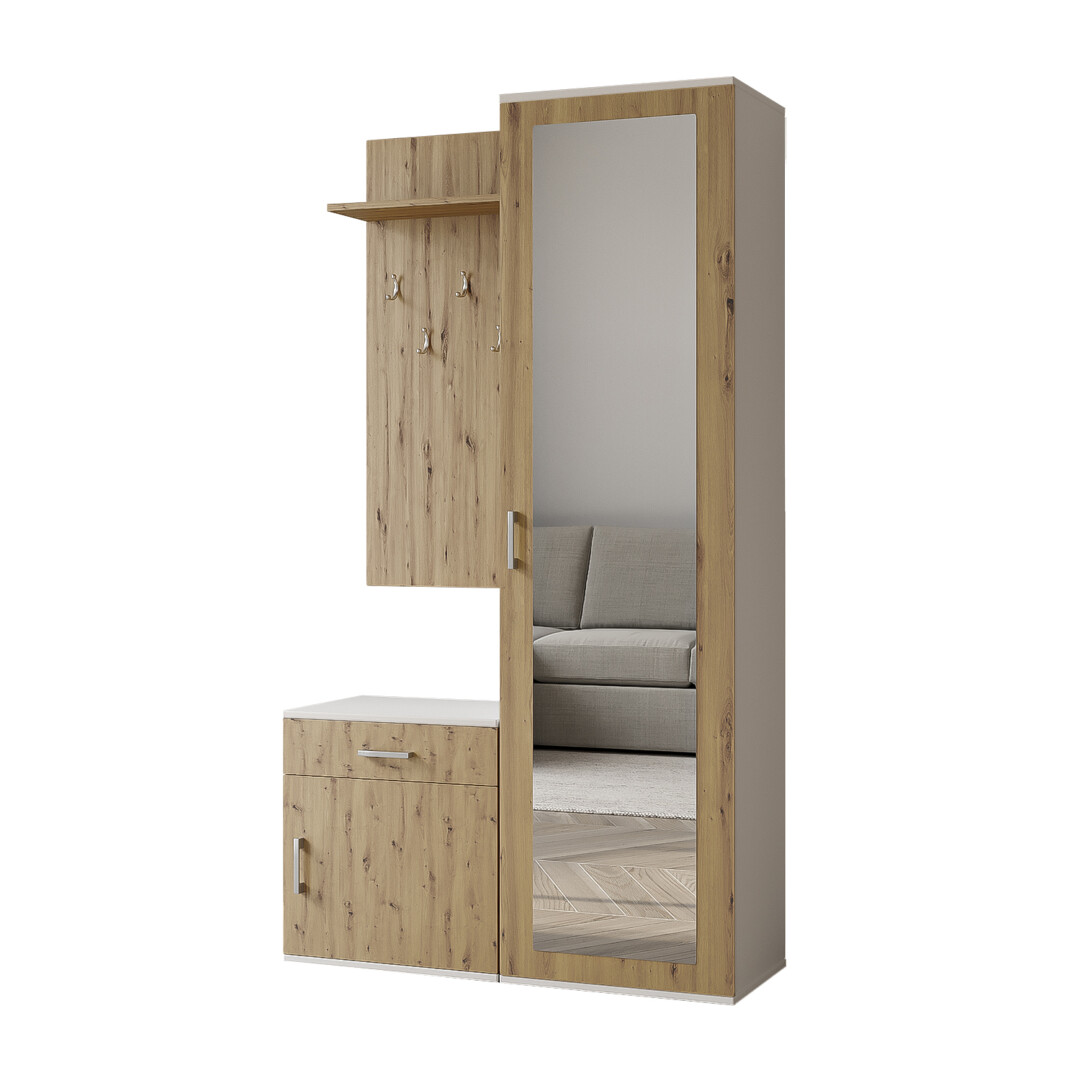 Garderoba 100 cm Paula (biała + dąb artisan)