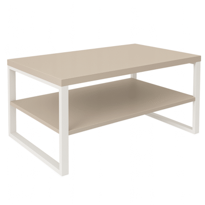 Ława Dexter stolik z półką 105 x 60 cm kaszmir + białe nogi