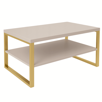 Ława Dexter stolik z półką 105 x 60 cm kaszmir + złote nogi