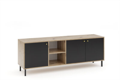 Stolik RTV szafka pod telewizor 160 cm dąb artisan + czarny mat MOK-3