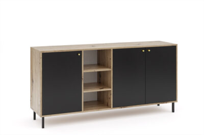 Komoda niska 160 cm dąb artisan + czarny mat MOK-1